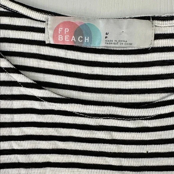 FP Beach by Free People Black and White Striped Peplum Shirt - Picture 3 of 7